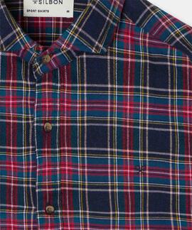 CAMISA SPORT CUADRO TARTAN BICOLOR AZUL BURDEOS