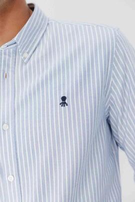 CAMISA CASUAL OXFORD RAYA ANCHA AZUL