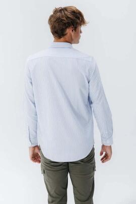 CAMISA CASUAL OXFORD RAYA ANCHA AZUL