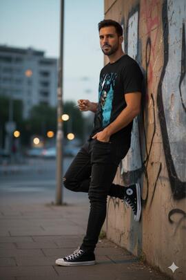 CAMISETA DE HOMBRE LASAL ROCK23 NEGRA