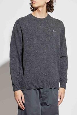 JERSEY DE LANA JASPEADA GRIS CON LOGO EN EL PECHO