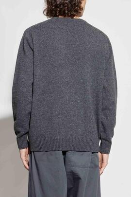 JERSEY DE LANA JASPEADA GRIS CON LOGO EN EL PECHO