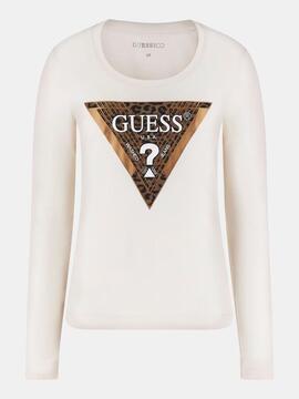 CAMISETA MANGA LARGA LEO LOGOTIPO TRIANGULO CREMA