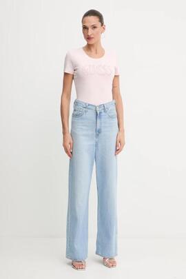 CAMISETA SLIM FIT CON LOGOTIPO DE PEDRERIA ROSA