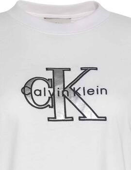 CAMISETA CK CLÁSICA BLANCA CON MONOLOGO BRILLANTE PLATA META