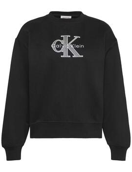 SUDADERA CK FOIL NEGRA CON MONOLOGO BRILLANTE PLATA METALIZA