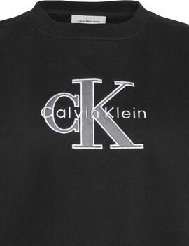 SUDADERA CK FOIL NEGRA CON MONOLOGO BRILLANTE PLATA METALIZA