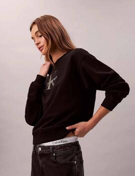 SUDADERA CK FRENCH TERRY RELAXED FIT CON LOGO MONOGRAMA NEGR