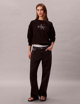 SUDADERA CK FRENCH TERRY RELAXED FIT CON LOGO MONOGRAMA NEGR