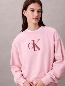 SUDADERA CK FRENCH TERRY RELAXED FIT CON LOGO MONOGRAMA PINK