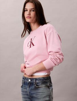 SUDADERA CK FRENCH TERRY RELAXED FIT CON LOGO MONOGRAMA PINK
