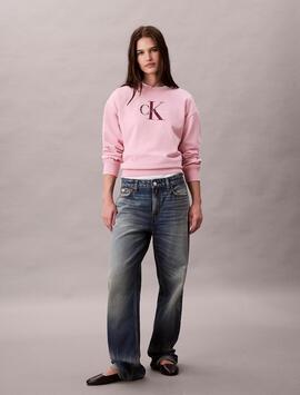 SUDADERA CK FRENCH TERRY RELAXED FIT CON LOGO MONOGRAMA PINK