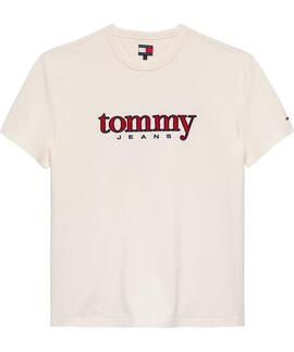 CAMISETA DE PUNTO COLOR CRUDO CON LOGO BORDADO A CONTRASTE