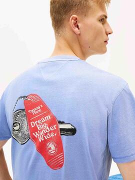 CAMISETA RELAXED FIT AZUL DENIM CON ESLOGAN