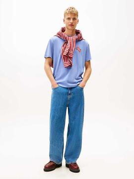 CAMISETA RELAXED FIT AZUL DENIM CON ESLOGAN