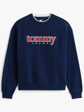 SUDADERA DE FELPA REGULAR FIT AZUL MARINO CON LOGO