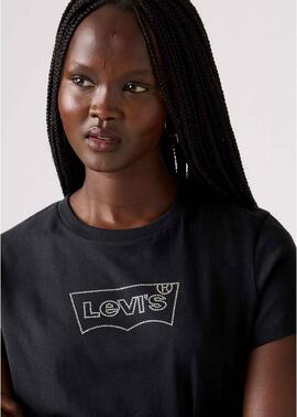 CAMISETA LEVI’S® THE PERFECT TEE NEGRA CON LOGO DE PEDRERÍA