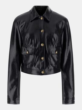 CHAQUETA BLANDINE DE PIEL SINTÉTICA NEGRA ENCERADA