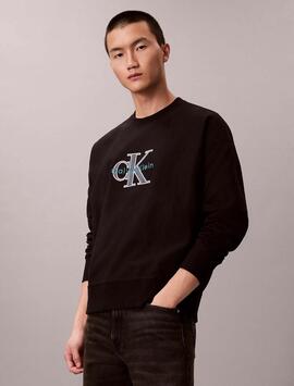SUDADERA CK PREMIUM TRICOLOR RELAXED FIT NEGRA