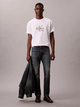 CAMISETA CK MONOLOGO TRICOLOR RELAXED FIT BRIGHT WHITE CRUDO