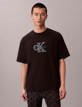 CAMISETA CK MONOLOGO TRICOLOR RELAXED FIT NEGRA