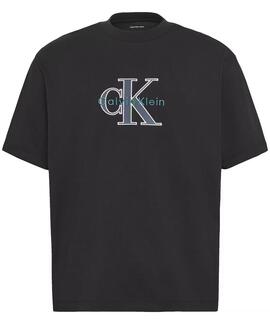 CAMISETA CK MONOLOGO TRICOLOR RELAXED FIT NEGRA