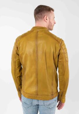 CAZADORA DE PIEL DERRY MEN BIKER CURRY MOSTAZA ENVEJECIDA