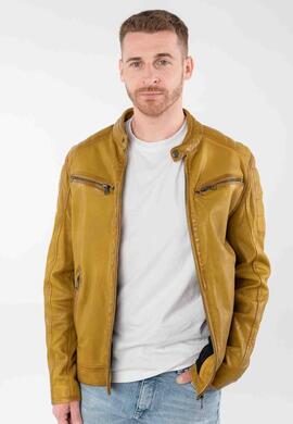 CAZADORA DE PIEL DERRY MEN BIKER CURRY MOSTAZA ENVEJECIDA