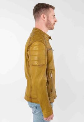 CAZADORA DE PIEL DERRY MEN BIKER CURRY MOSTAZA ENVEJECIDA