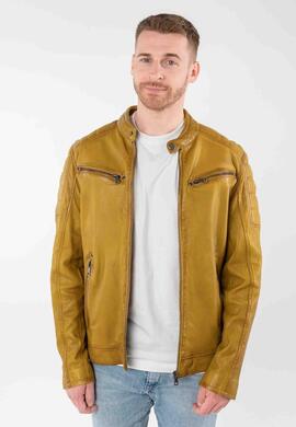 CAZADORA DE PIEL DERRY MEN BIKER CURRY MOSTAZA ENVEJECIDA