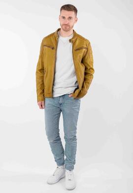 CAZADORA DE PIEL DERRY MEN BIKER CURRY MOSTAZA ENVEJECIDA