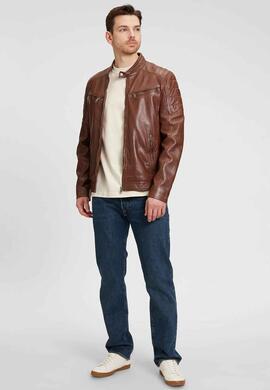 CAZADORA DE PIEL DERRY LAORV MEN BIKER COGNAC