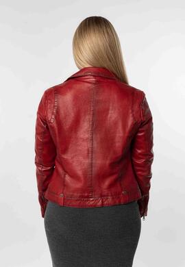 CAZADORA DE PIEL FARAH WOMEN BIKER ASYMMETRICAL RED ROJA