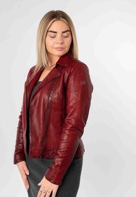 CAZADORA DE PIEL FARAH WOMEN BIKER ASYMMETRICAL RED ROJA