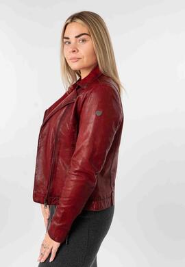CAZADORA DE PIEL FARAH WOMEN BIKER ASYMMETRICAL RED ROJA