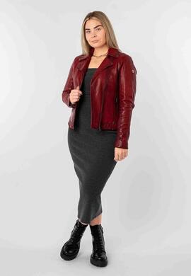 CAZADORA DE PIEL FARAH WOMEN BIKER ASYMMETRICAL RED ROJA