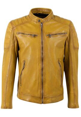 CAZADORA DE PIEL DERRY MEN BIKER CURRY MOSTAZA ENVEJECIDA