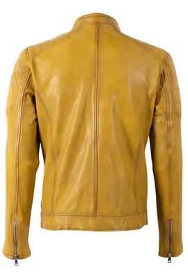CAZADORA DE PIEL DERRY MEN BIKER CURRY MOSTAZA ENVEJECIDA