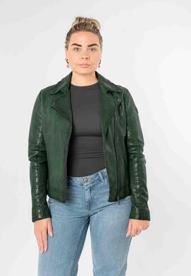 CAZADORA DE PIEL WOMEN BIKER ASYMMETRICAL BASIL VERDE ENVEJE