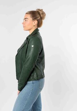 CAZADORA DE PIEL WOMEN BIKER ASYMMETRICAL BASIL VERDE ENVEJE
