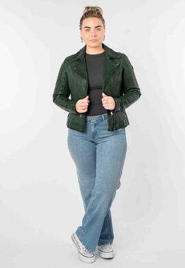 CAZADORA DE PIEL WOMEN BIKER ASYMMETRICAL BASIL VERDE ENVEJE