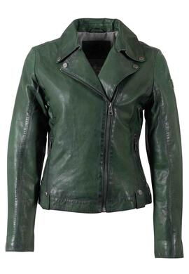 CAZADORA DE PIEL WOMEN BIKER ASYMMETRICAL BASIL VERDE ENVEJE
