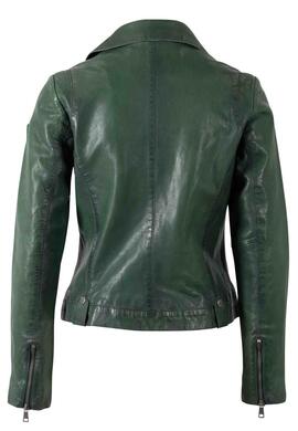 CAZADORA DE PIEL WOMEN BIKER ASYMMETRICAL BASIL VERDE ENVEJE