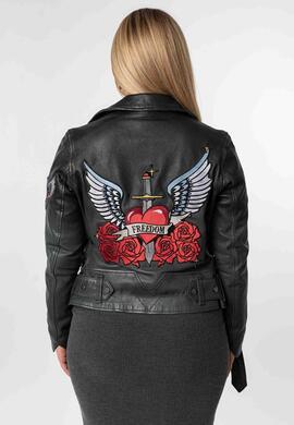 CAZADORA DE PIEL HEARTBEAT WOMEN BIKER ASYMMETRICAL BLACK NE