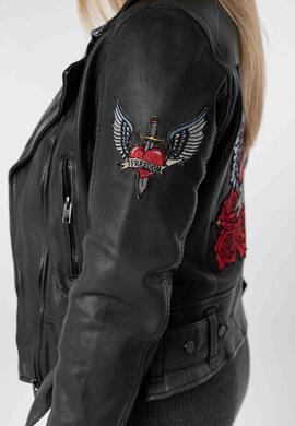 CAZADORA DE PIEL HEARTBEAT WOMEN BIKER ASYMMETRICAL BLACK NE