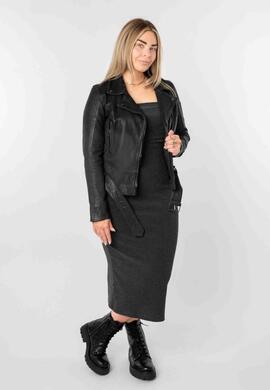 CAZADORA DE PIEL HEARTBEAT WOMEN BIKER ASYMMETRICAL BLACK NE