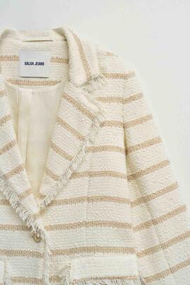 BLAZER TWEED CON RAYAS SLIM FIT EN COLOR CRUDO Y BEIGE