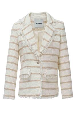BLAZER TWEED CON RAYAS SLIM FIT EN COLOR CRUDO Y BEIGE