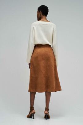 FALDA MIDI REGULAR FIT EN ANTE SINTÉTICO MARRÓN