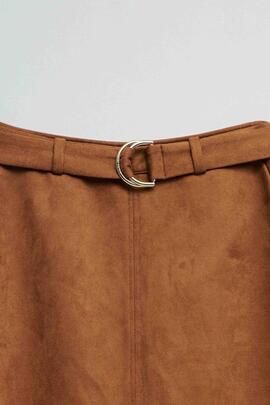 FALDA MIDI REGULAR FIT EN ANTE SINTÉTICO MARRÓN